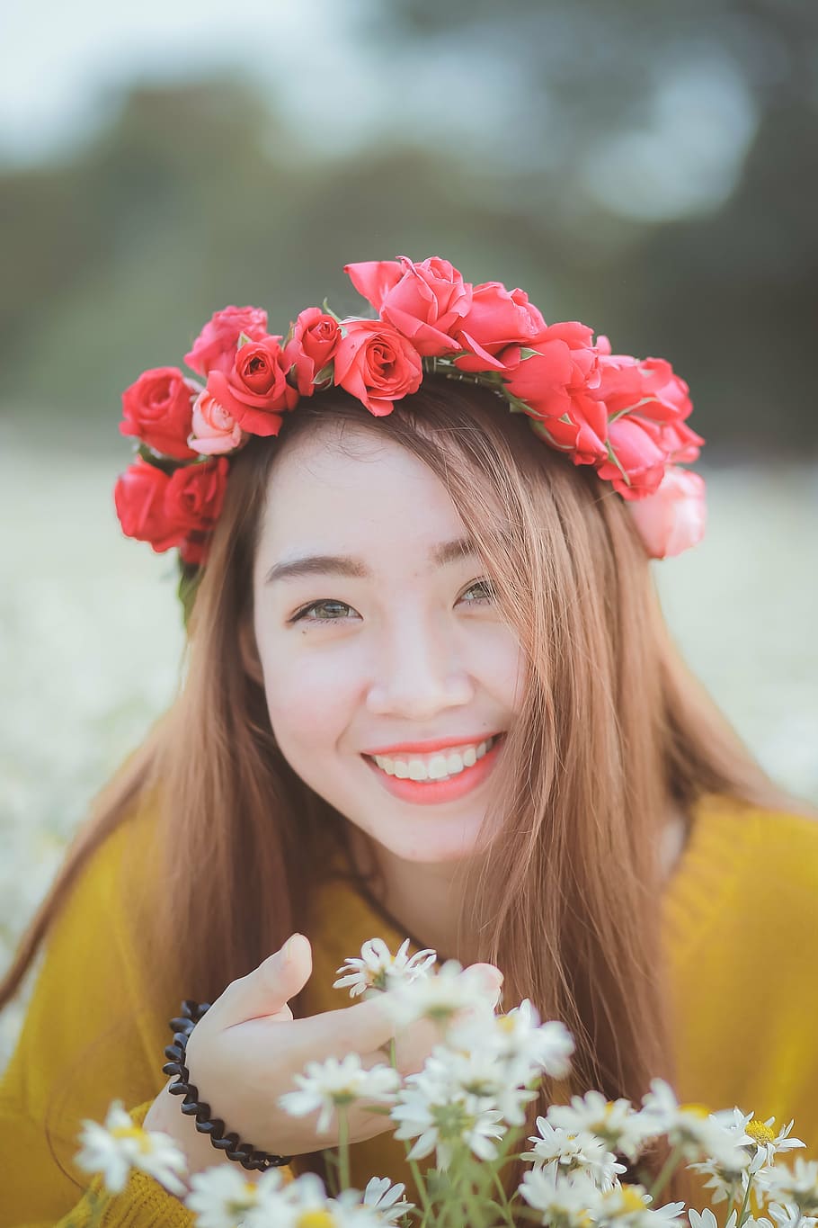 vietnamese, girl, daisy, asia, flower, one woman only, only women, one young woman only, long hair, one person