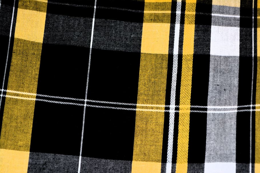kuning, hitam, putih, kotak-kotak, tekstil, pola, kain, tartan, geometris, bahan