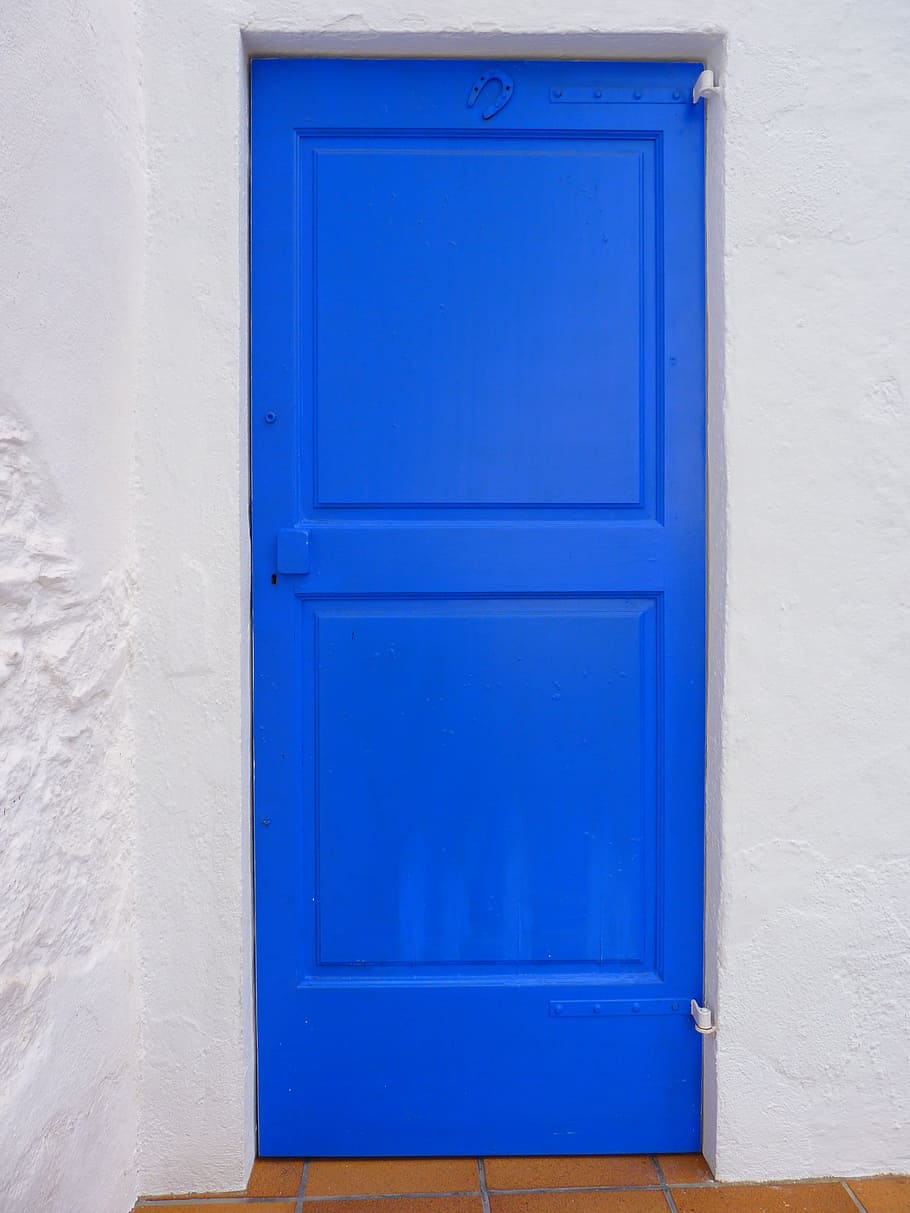 blue wooden door, Door, Wood, Open, blue, closed, outdoors, day, entrance, architecture