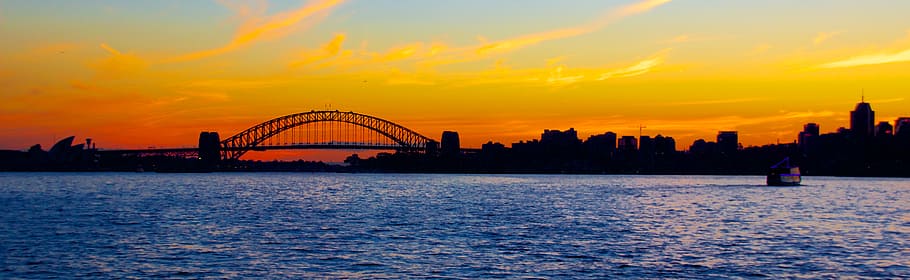 Mais, Sydney Harbour Bridge, corpo de água, céu, estrutura construída, cidade, agua, arquitetura, Pôr do sol, destinos de viagem