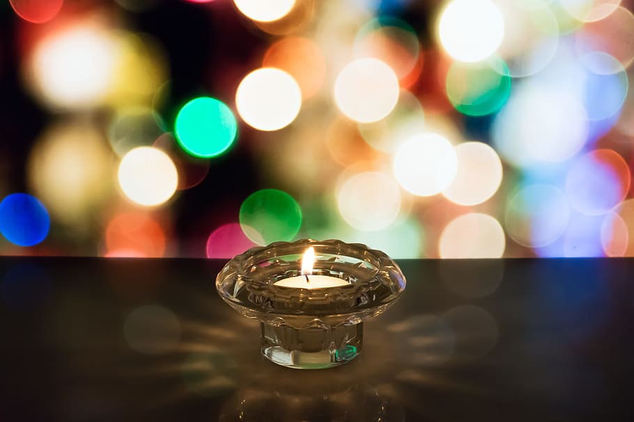 fotografia bokeh, iluminado, votiva, luz, vela, spa, chama, decoração, fogo, natal