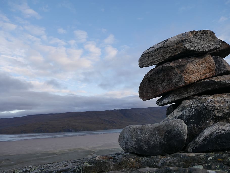 the stones, nature, landscape, sky, pebbles, strict, cloud - sky, stack, rock, solid