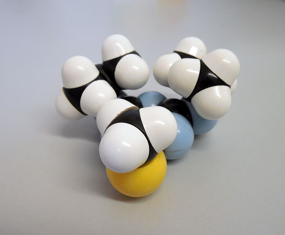 white, multicolored, plastic toys, surface, molecule, spherical model, chemistry, herbicide, science, indoors