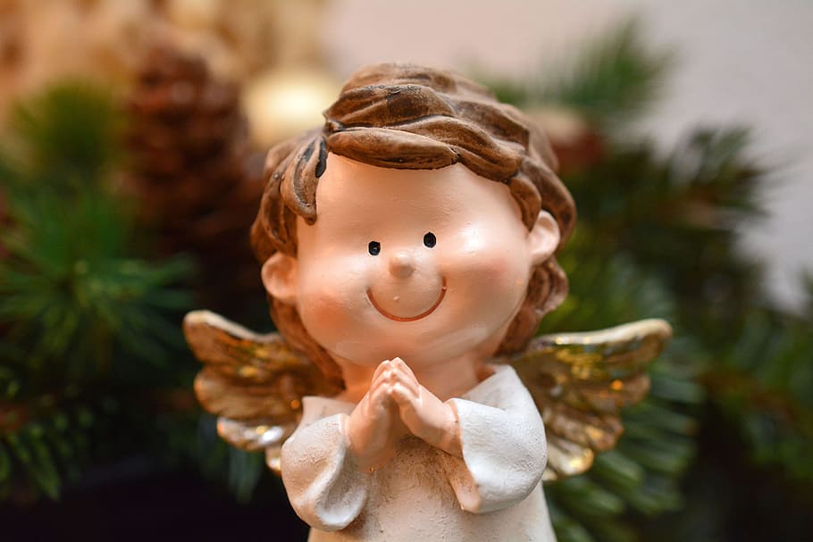 화이트, 금 천사, 세라믹, 작은 입상, 크리스마스, 천사, 천사 날개, 장식, 크리스마스 장식, 인사말 카드