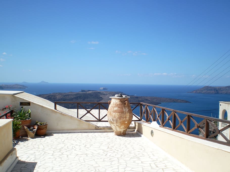 santorini, summer, greece, sea view, greek island, resort, oia, sea, water, sky