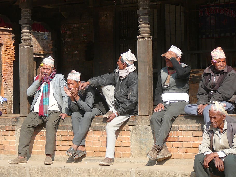 nepal, pensioners, leisure, rest, group of people, architecture, men, adult, real people, built structure