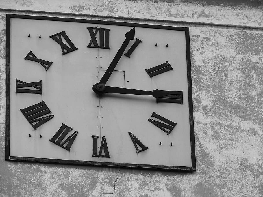 clock, dial, black and white, wall - building feature, time, wall, indoors, instrument of time, architecture, day