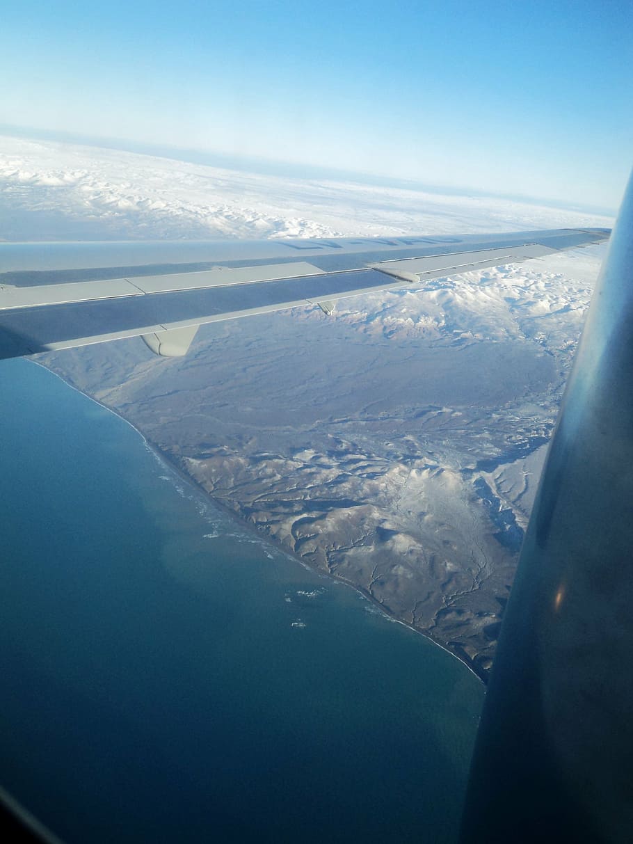 avião, neve, voo, paisagem de inverno, voando, ar Veículo, vista aérea, comercial Avião, transporte, alto ângulo vista