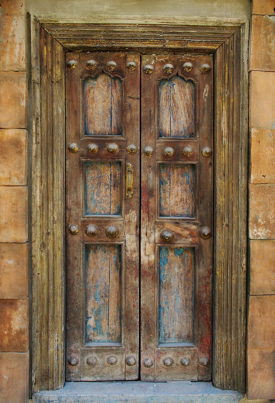 person, taking, brown, wooden, door, closed, entrance, doorway, interior, design