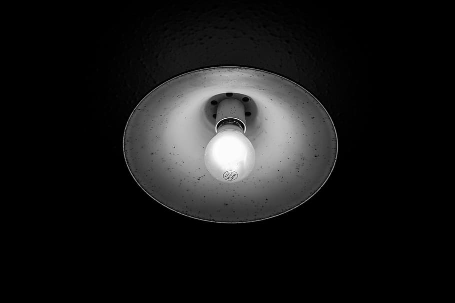 グレースケール写真, 点灯ランプ, ライト, 黒と白, 電球, 照明付き, 照明器具, 電気, 人なし, テクノロジー