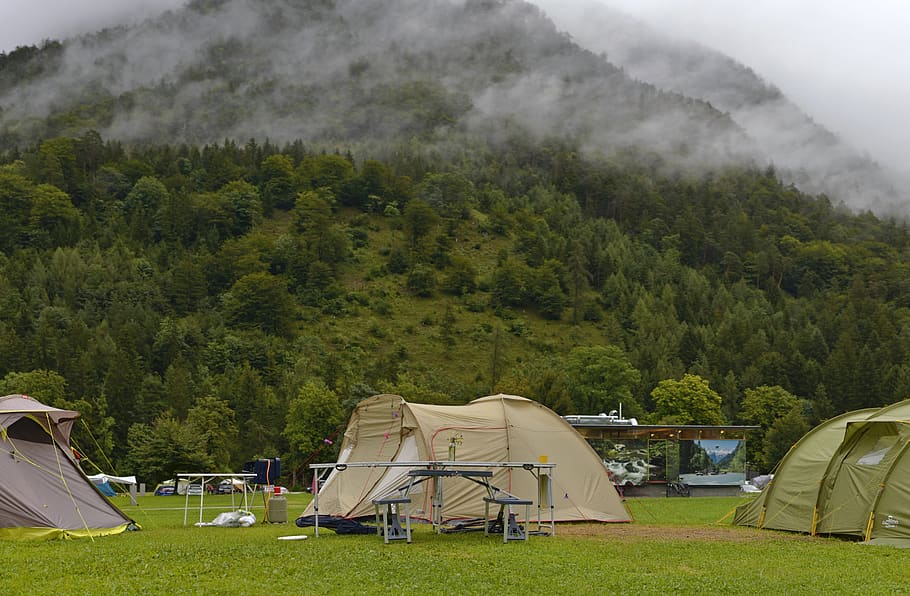 camping, tent, mountains, austria, the fog, weather, clouds, rain, holidays, tourism