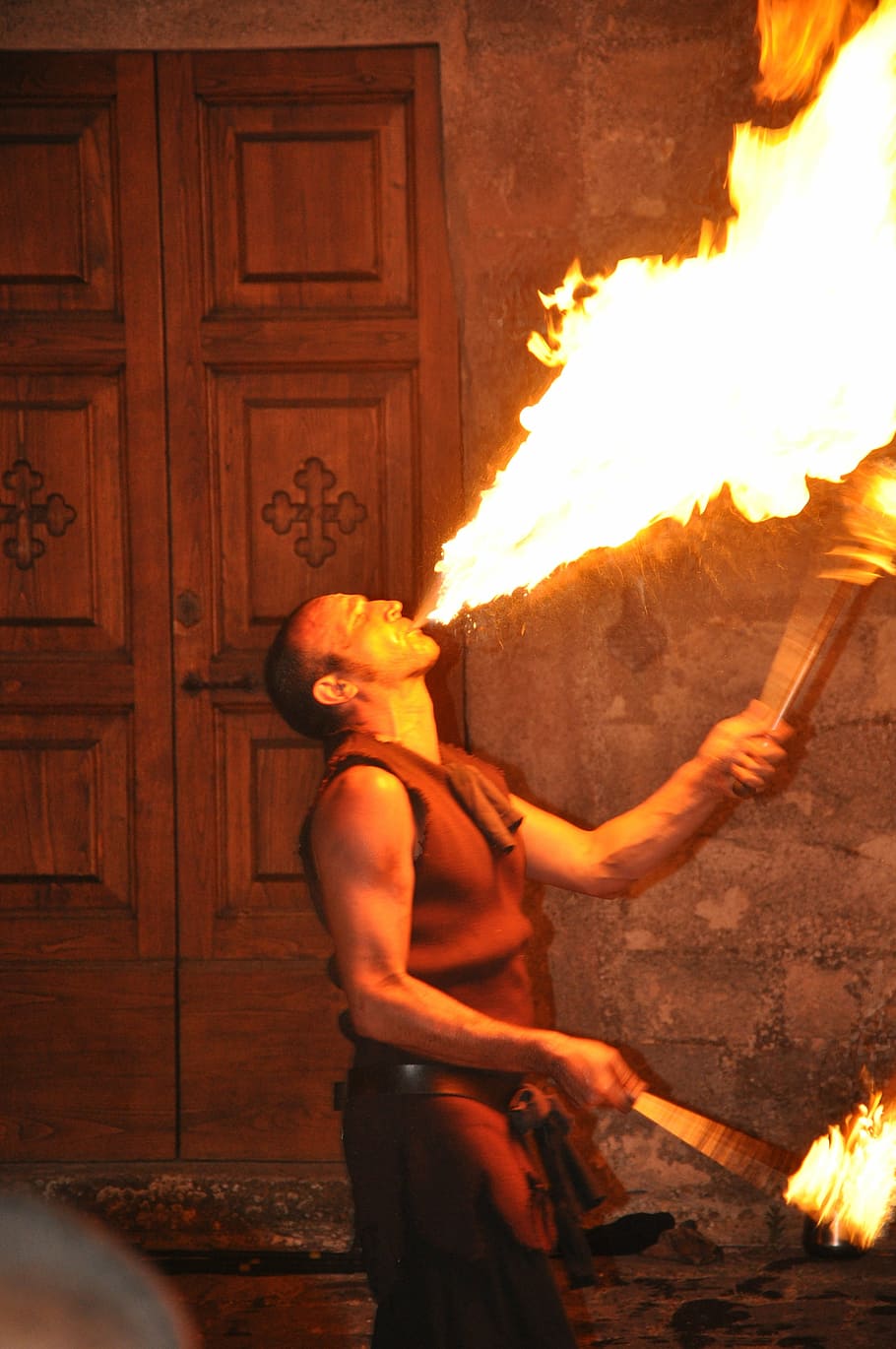 artist, fire, juggler, lucignolo, fire eaters, burning, flame, fire - natural phenomenon, heat - temperature, one person