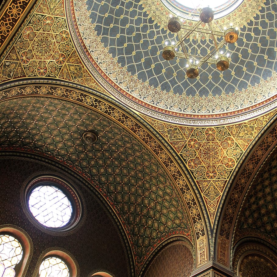 praha, sinagoga, yahudi, iman, emas, biru, ornamen, dalam ruangan, plafon, Arsitektur