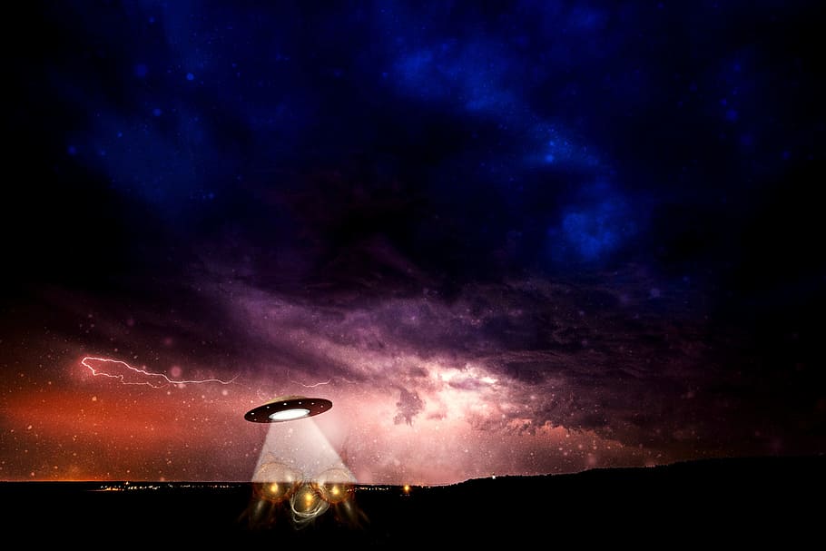 ufo in galaxy, ufo, science fiction, alien, futuristic, spaceship, flying saucer, space, arrival, flash