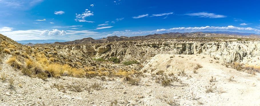 Landscape, Landscapes, Nature, Panorama, desert, scenic, mountains, valley, tabernas, spain