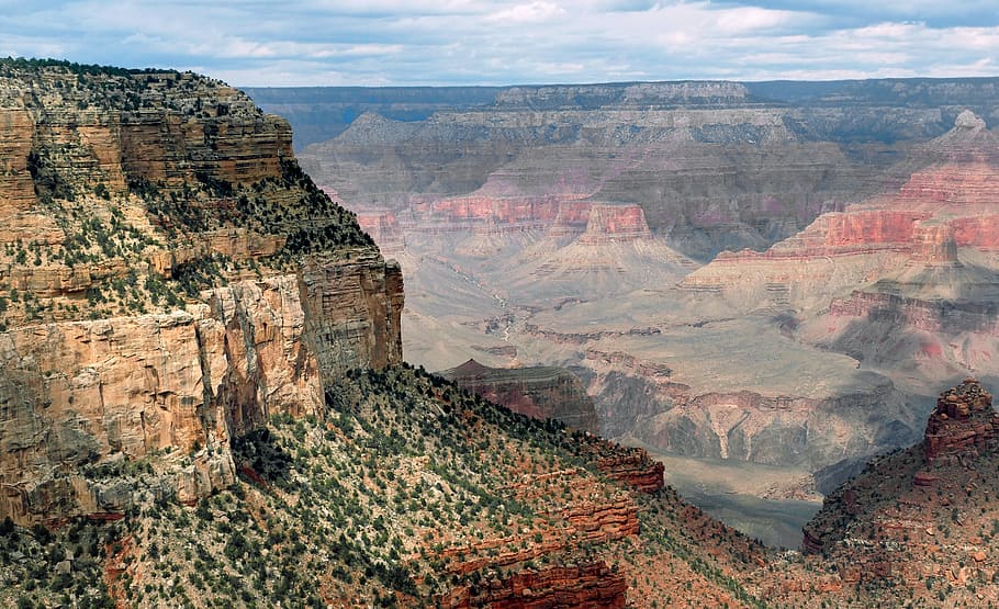 Grand Canyon, Vista, batu, formasi, berawan, hari, formasi batuan, batuan, objek - batu, pemandangan - alam