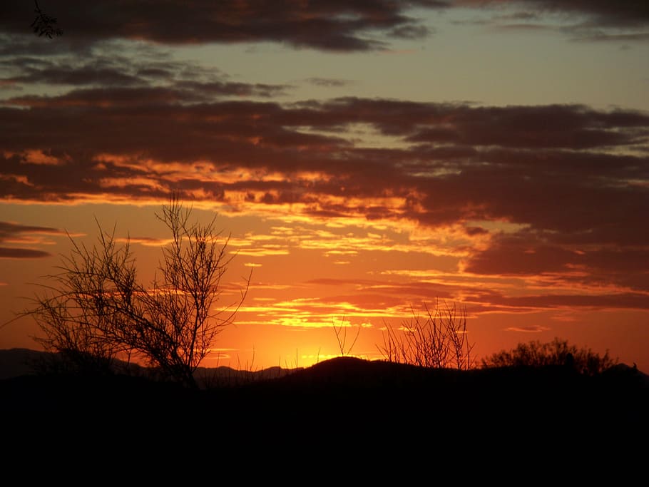 arizona, matahari terbenam, lanskap, gurun, barat daya, langit, indah, barat, awan, oranye