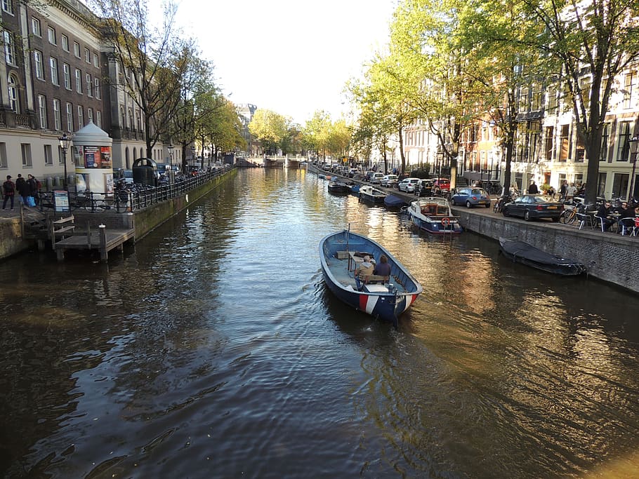 amsterdam, sungai, belanda, kapal laut, air, angkutan, mode transportasi, kanal, pohon, Arsitektur