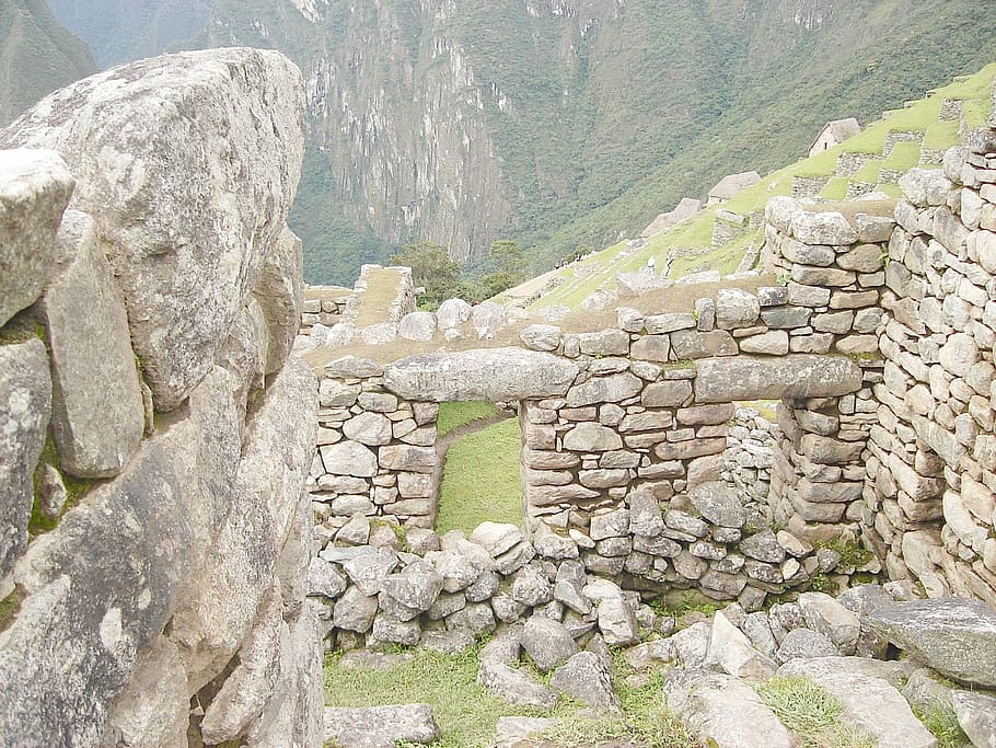 janelas, nas, casas, da, machu, picchu, Cidade, Machu Picchu, Peru, ancient