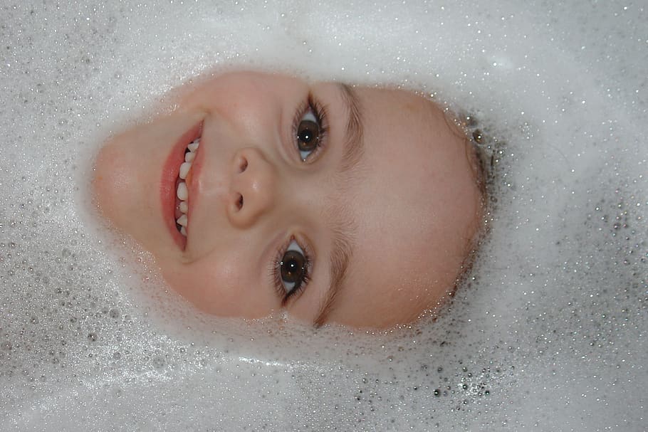 bath, face, bubbles, smile, cheeks, foam, fun, clean, portrait, childhood
