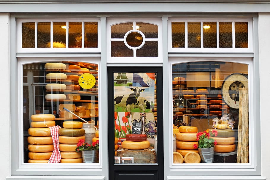 pastry store facade, cheese, shop, cheese factory, gouda, netherlands, holland, gastronomy, food and drink, food