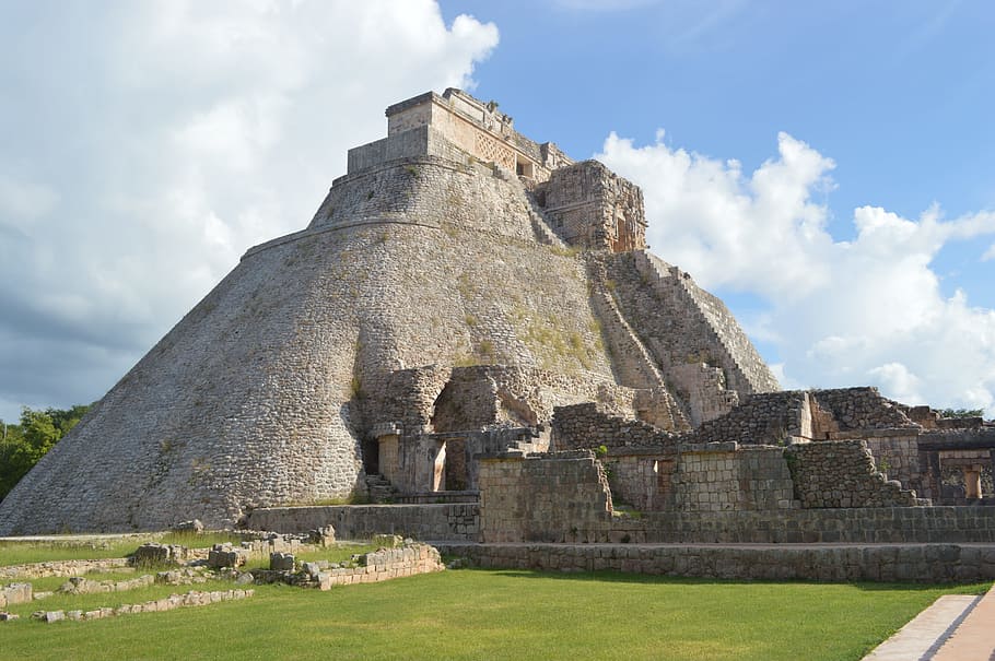 brown concrete temple, pyramid, mexico, maya, architecture, uxmal, aztec, sun, tourism, cancun
