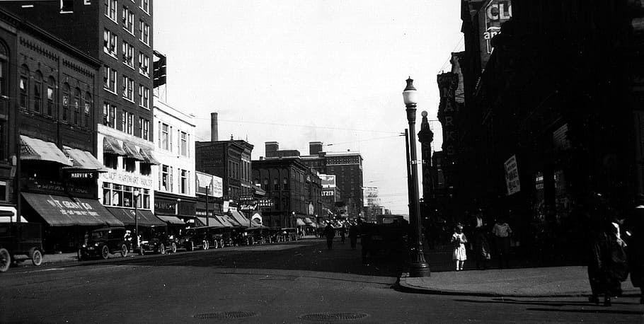 Noveno, principios de la década de 1920, estado, calles, centro de Erie, Pensilvania, noveno calles, edificios, centro de la ciudad, erie