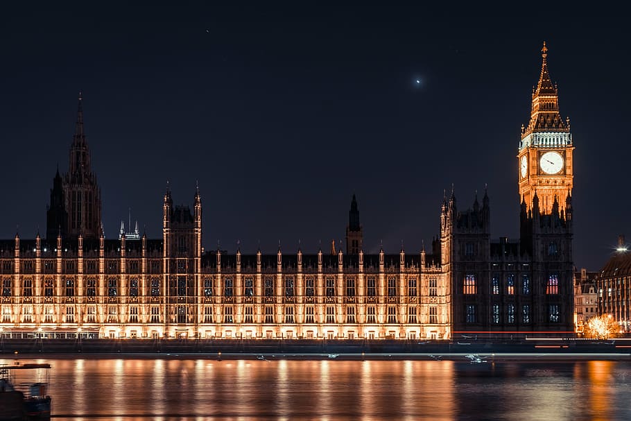 victoria's palace, london, big ben, houses of parliament, london, riverside, night, illuminated, famous, buildings, historic