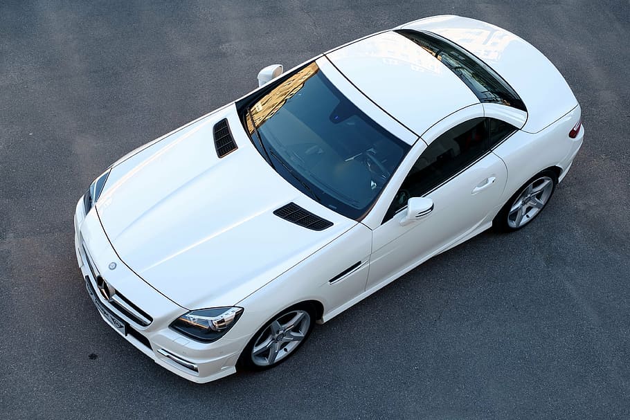 white, mercedes-benz coupe, gray, surface, car, mercedes, slk, auto, transport, design