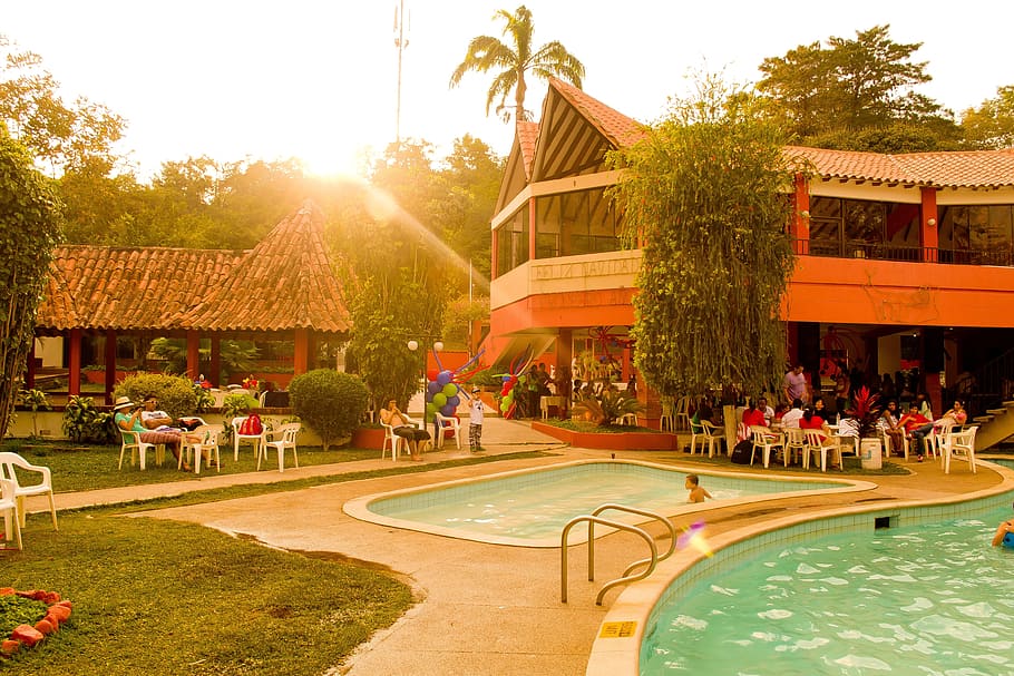 Kolam, Sumberdaya, Klub, Kolombia, Matahari Terbenam, kolam renang, resor wisata, air, liburan, hotel