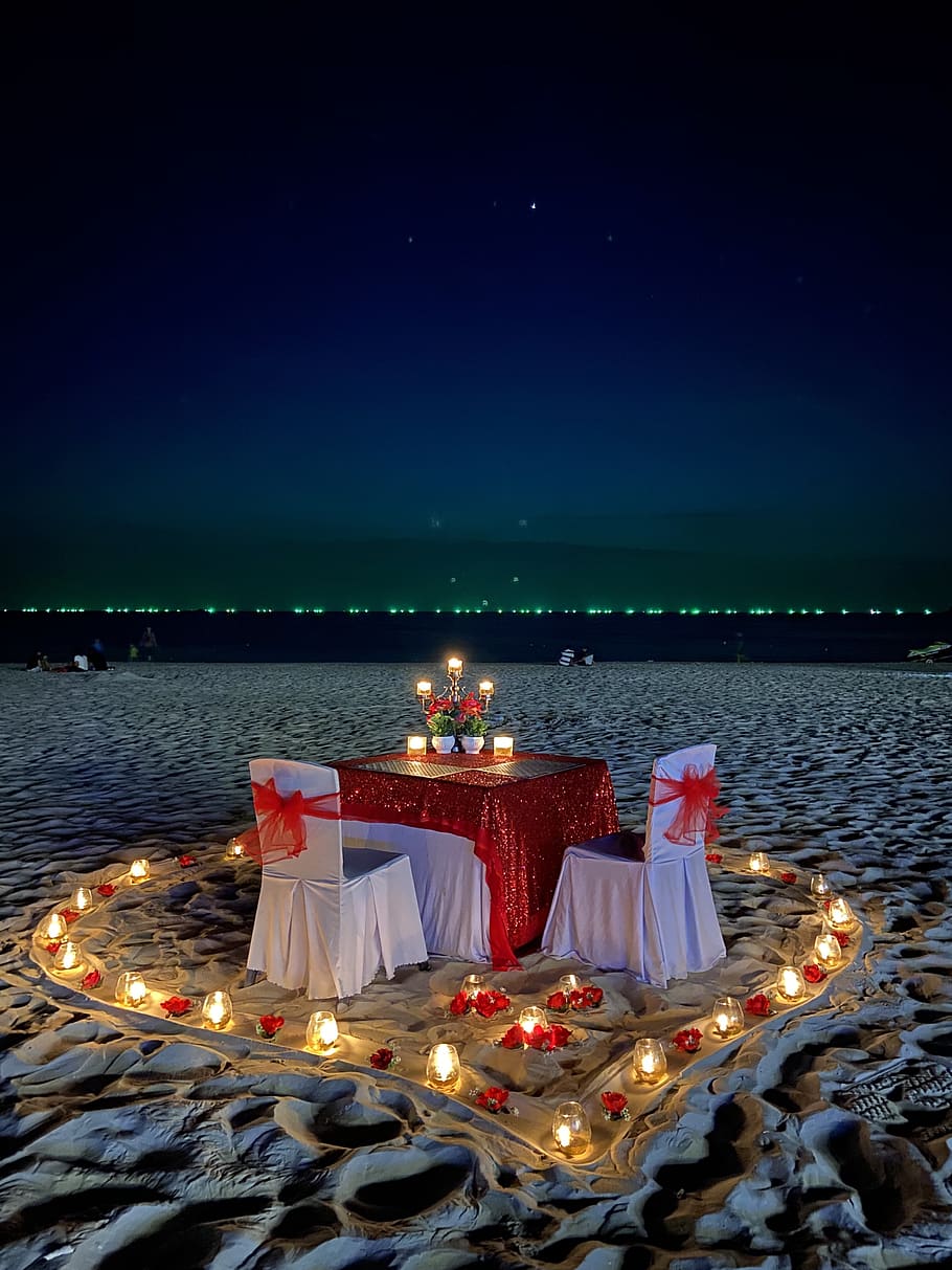 romántico, playa, día de san valentín, amor, mar, puesta de sol, agua, cielo, verano, océano