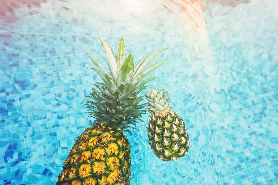 pineapple, dessert, appetizer, fruit, juice, crop, water, pool, swim, swimming pool