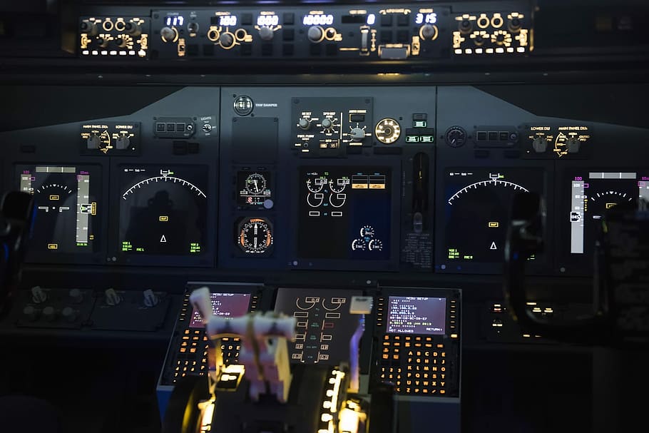 airplane cockpit, lights, Airplane, Plane, Cockpit, Air, Flight, air, flight, transportation, aircraft