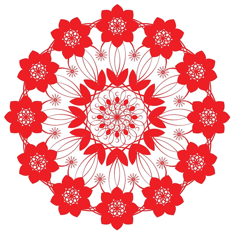 red, pattern, flower, floral, round, circle, mat, table cloth, decoration, nice