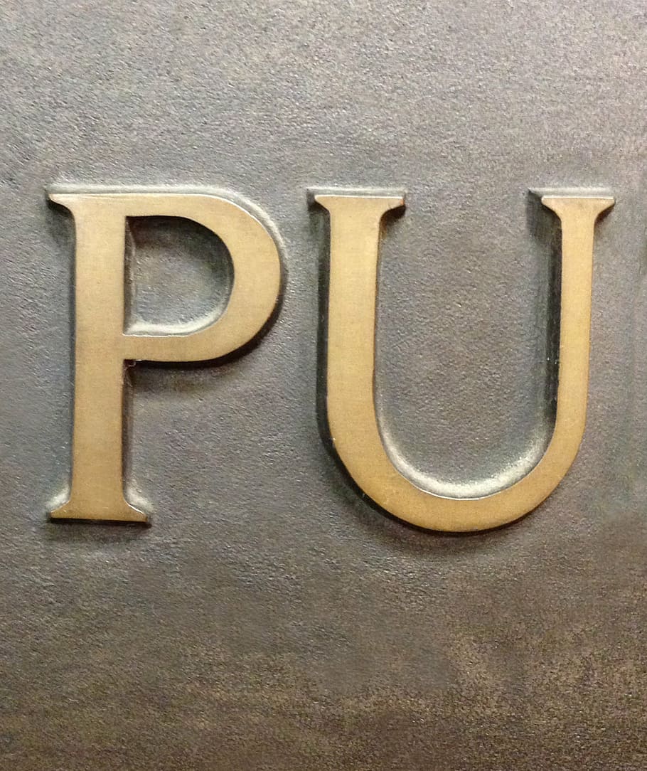 letters, letter, pu, gold, text, metal, wall - building feature, close-up, communication, number