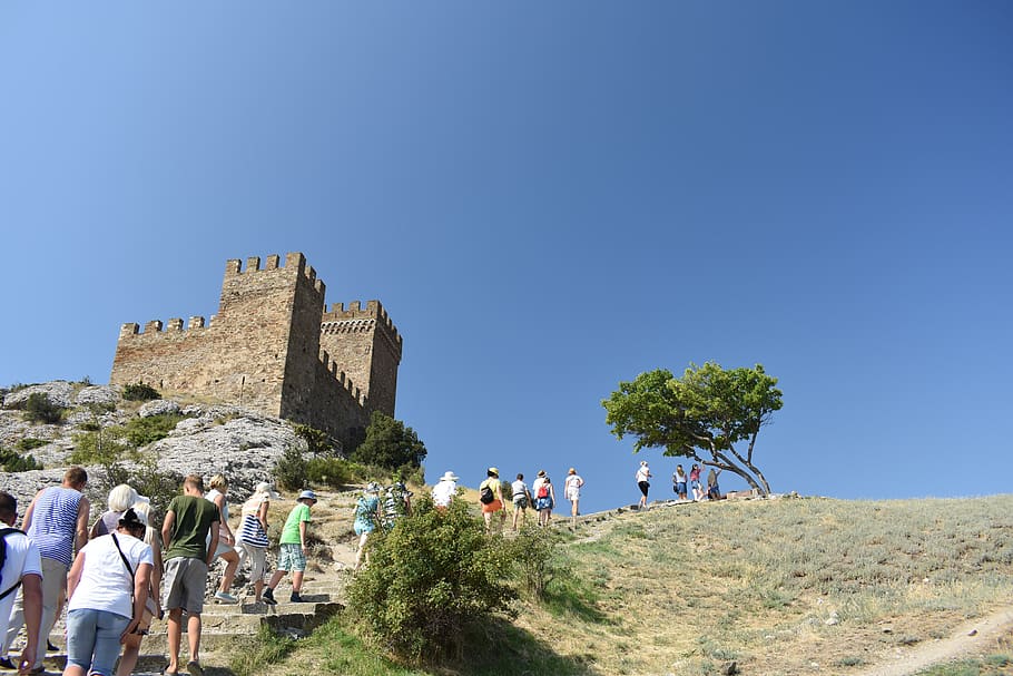 tourism, fortress, genoa, sudak and novy svet, antiquity, history, crimea, tower, tourists, ladder