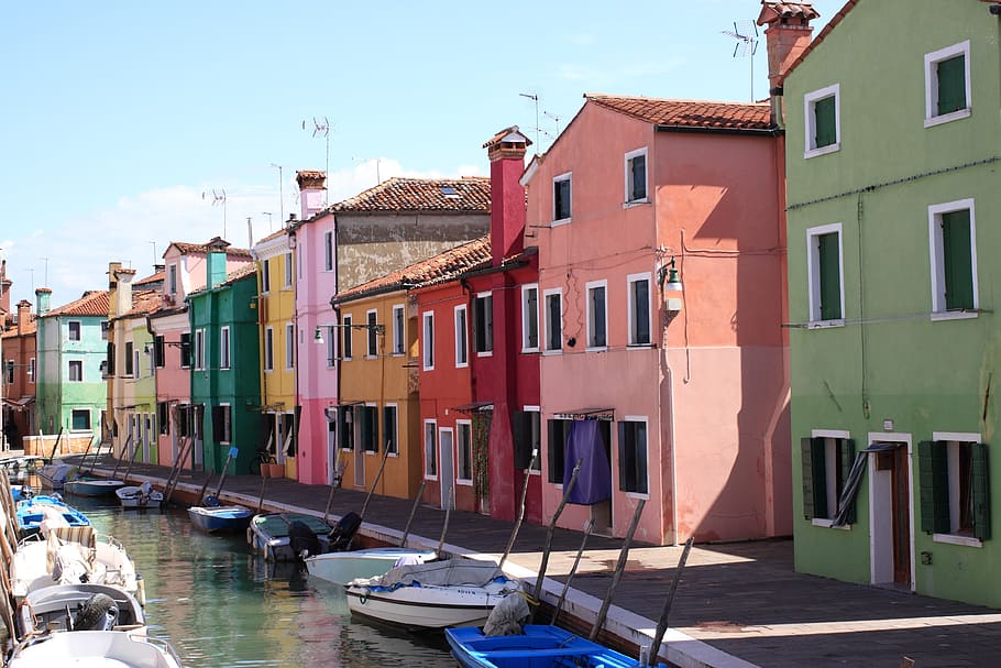 burano, venice, colors, houses, holiday, tourism, summer, venetian lagoon, channel, colourful houses