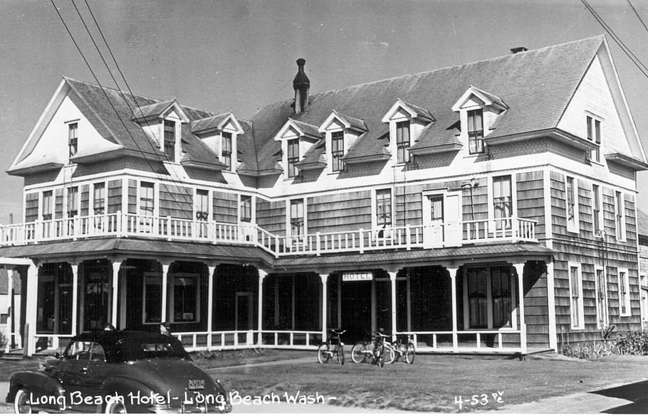 panjang, pantai, april, 1953, Long Beach, Washington, foto, rumah, domain publik, model tahun