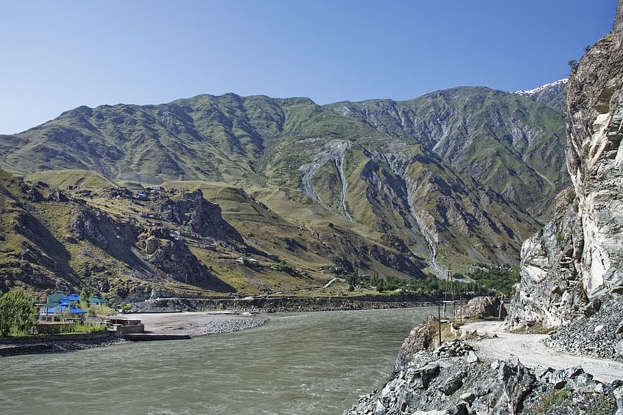 tajikistan, province of mountain-badakhshan, pamir high mountains, pandsch river, pandsch valley, landscape, mountains, river, border area, afghanistan