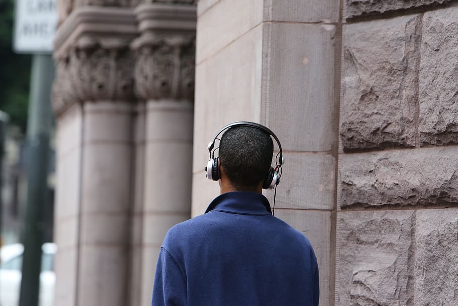 guy, man, people, headphones, city, urban, architecture, one person, built structure, rear view