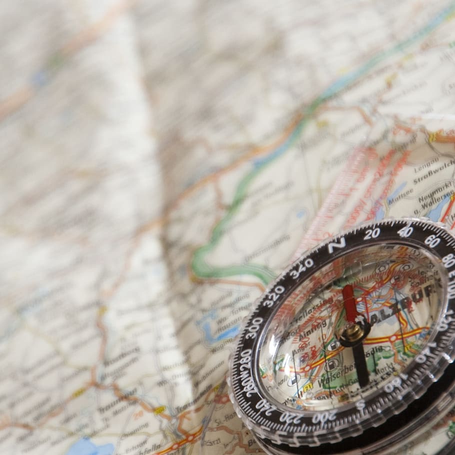 round, black, compass, map, navigation, north, navigation device, guidance, direction, travel