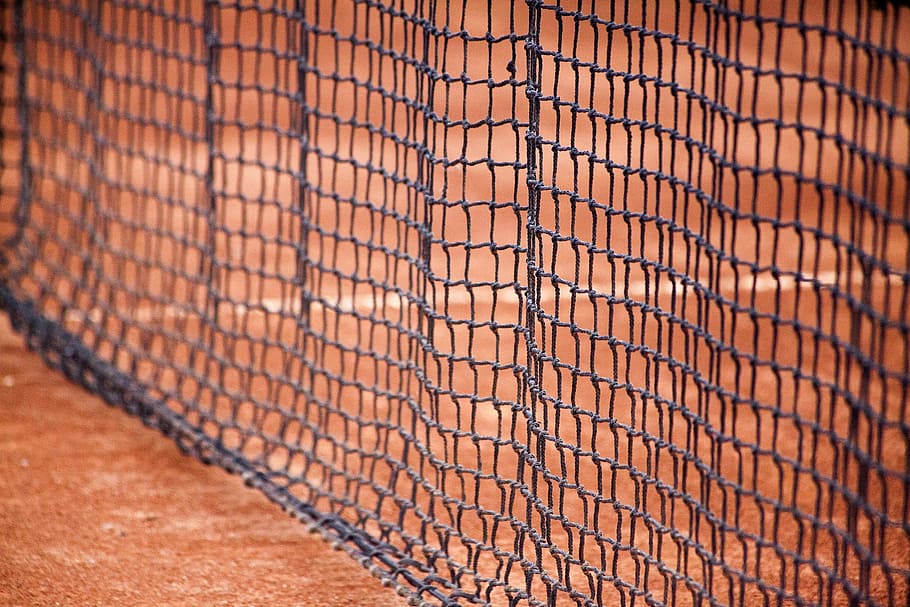 black net, black network, clay, tennis, sport, net - Sports Equipment, court, outdoors, pattern, orange color