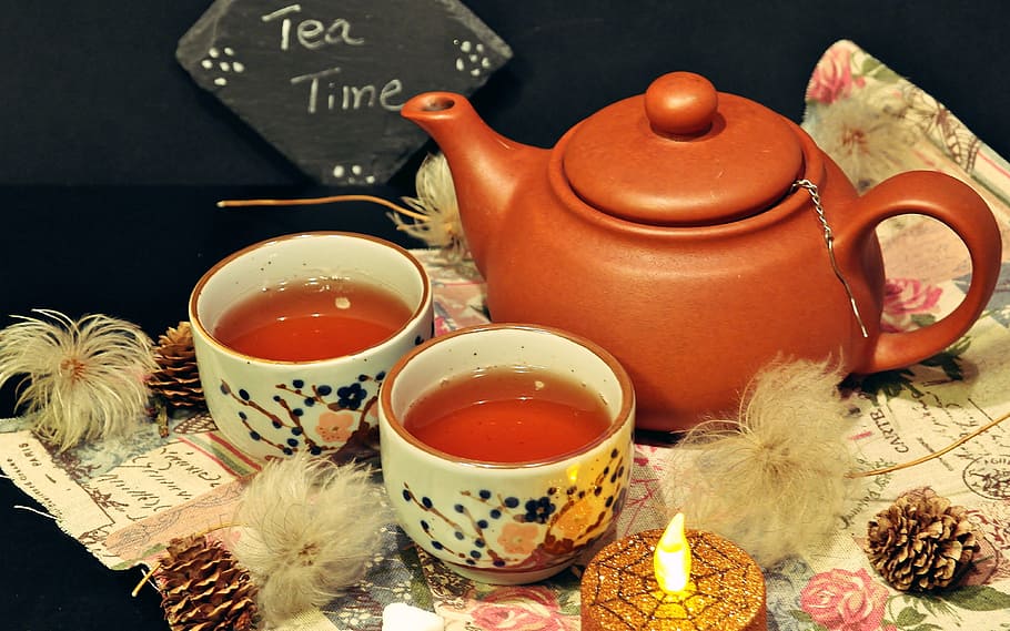 closeup, brown, teapot, teacup, teas, tee, drink, hot, warming, delicious