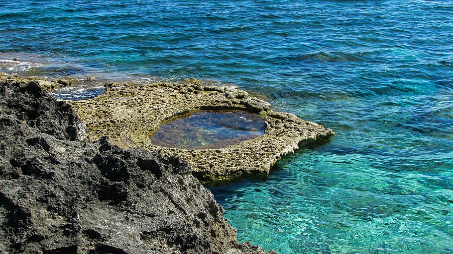 chipre, cavo greko, parque nacional, banheira, água, cristal, mar, natureza, verão, azul