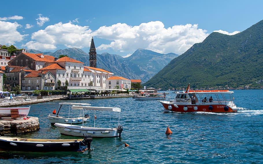 perast, sea, montenegro, boat, port, cove, kotor, balkans, water, motorboats