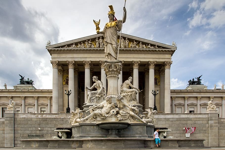 Vienna, Parliament, Main, Entrance, main entrance, architecture, building, statue, building exterior, travel destinations