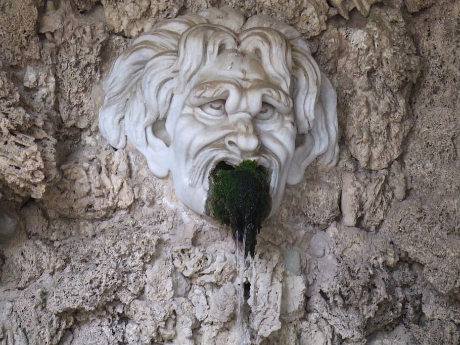 rot, park, face, seaweed, statue, italy, old, fountain, trickle, fash