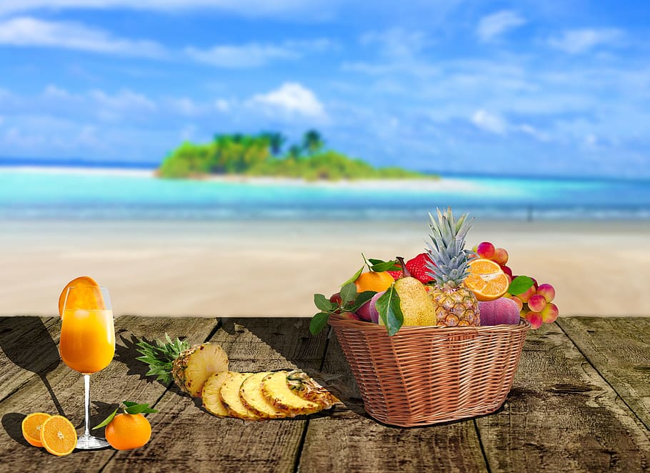 mar, buah, keranjang buah, laut, air, keindahan di alam, pantai, alam, kesegaran, keranjang