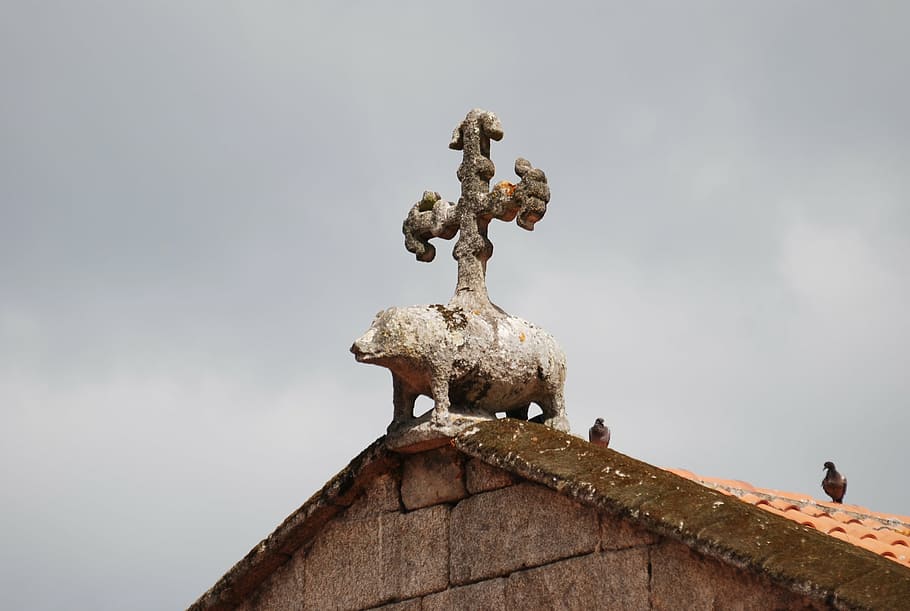 cruz, church, little pig, roof, decoration, architecture, old, sky, nature, art and craft