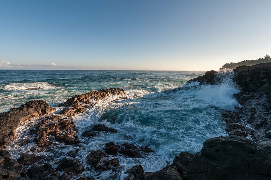 ocean waves, rocks, daytime, sea, ocean, sky, seascape, coast, coastline, scenic